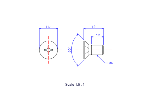 Keramische Schrauben Senk-Kopf M6x12L Metrisches [Zeichnung]