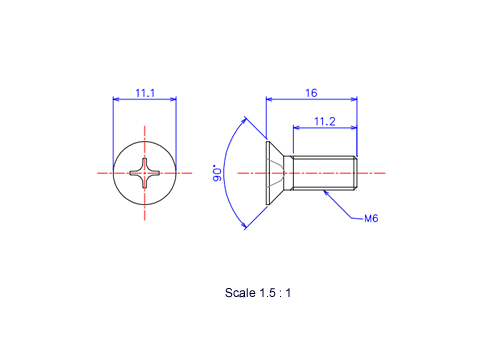 Keramische Schrauben Senk-Kopf M6x16L Metrisches [Zeichnung]