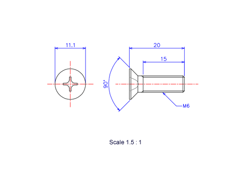 Keramische Schrauben Senk-Kopf M6x20L Metrisches [Zeichnung]
