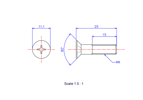 Keramische Schrauben Senk-Kopf M6x25L Metrisches [Zeichnung]