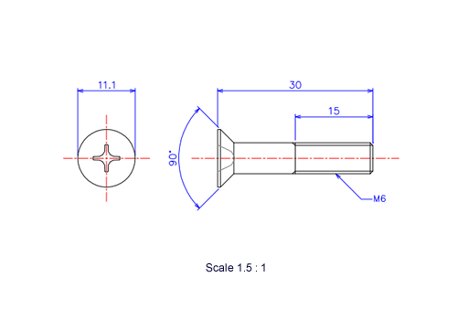 Keramische Schrauben Senk-Kopf M6x30L Metrisches [Zeichnung]