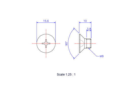 Keramische Schrauben Senk-Kopf M8x10L Metrisches [Zeichnung]