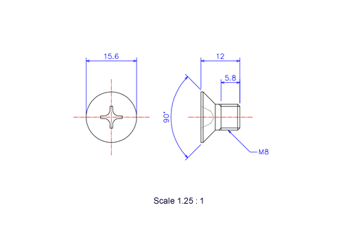 Keramische Schrauben Senk-Kopf M8x12L Metrisches [Zeichnung]