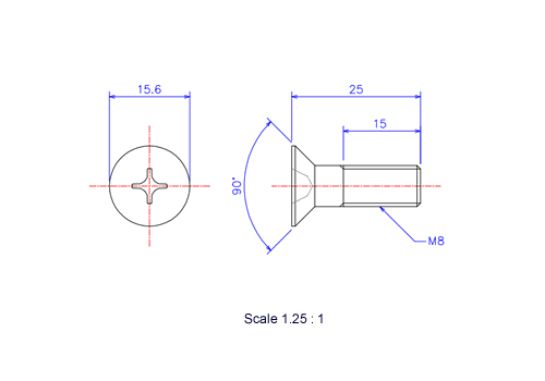 Keramische Schrauben Senk-Kopf M8x25L Metrisches [Zeichnung]