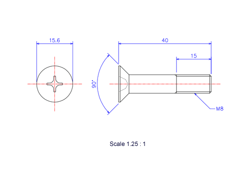 Keramische Schrauben Senk-Kopf M8x40L Metrisches [Zeichnung]
