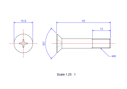 Keramische Schrauben Senk-Kopf M8x45L Metrisches [Zeichnung]