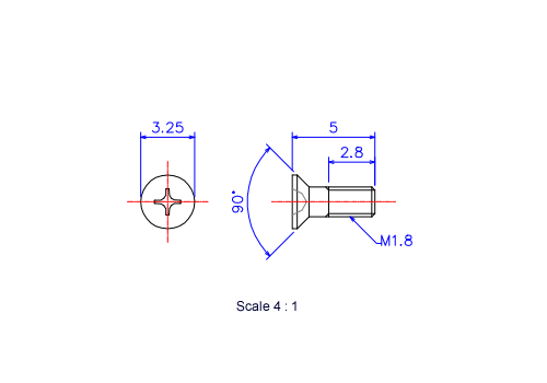 Keramische Schrauben Senk-Kopf M1.8x5L Metrisches [Zeichnung]