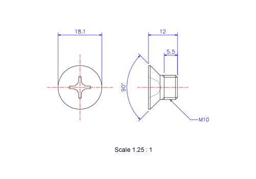 Keramische Schrauben Senk-Kopf M10x12L Metrisches [Zeichnung]