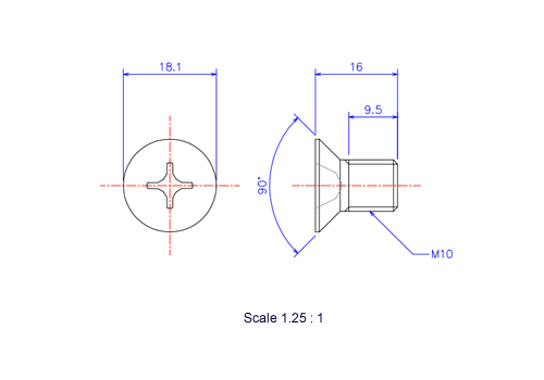 Keramische Schrauben Senk-Kopf M10x16L Metrisches [Zeichnung]