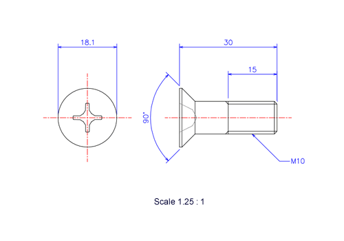 Keramische Schrauben Senk-Kopf M10x30L Metrisches [Zeichnung]