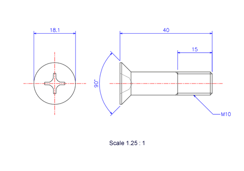 Keramische Schrauben Senk-Kopf M10x40L Metrisches [Zeichnung]