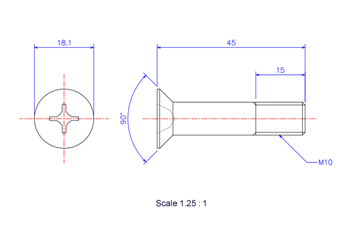 Keramische Schrauben Senk-Kopf M10x45L Metrisches [Zeichnung]